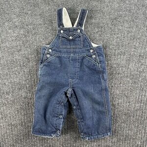 Baby Gap Overalls Blue Denim Fleece Lined Snap Button Y2K Newborn Outfit
